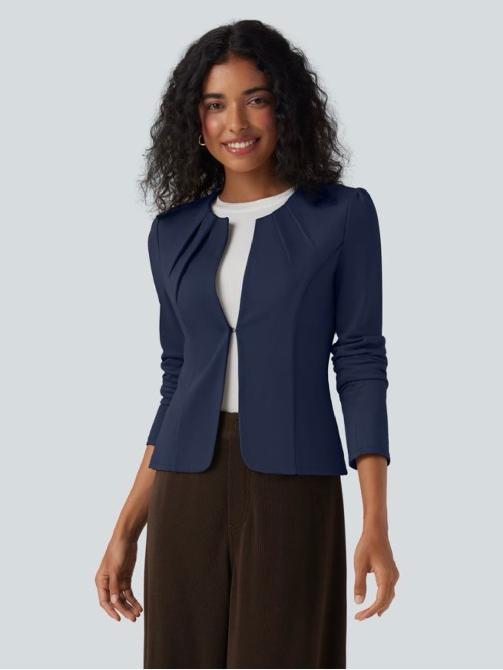 Round Neck Hook and Eye Work Blazer navy blue new size large